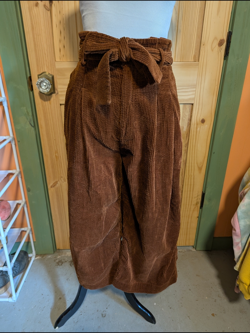 7115 by Szeki Brown Corduroy Wide Leg Paperbag High Waisted Pants Small